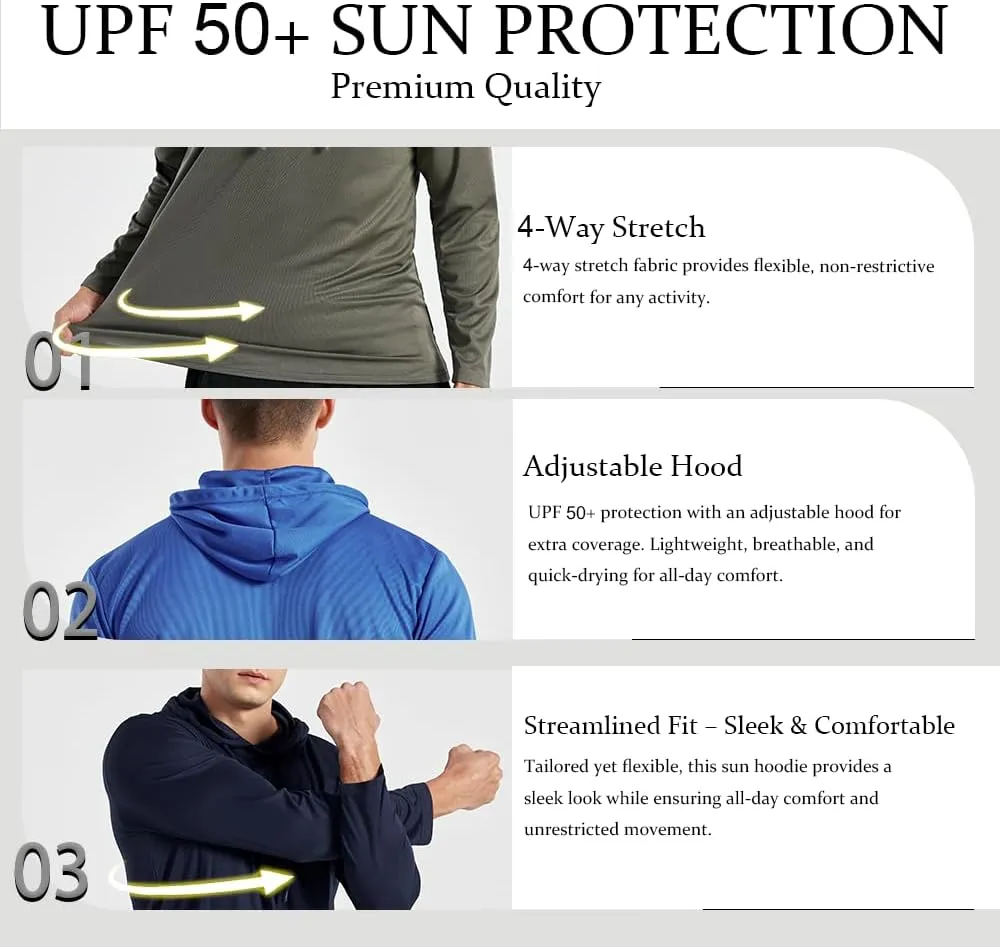 3PC or 6PC Men??s UPF 50  Sun Protection Lightweight Long Sleeve Hoodie, Quick-Dry SPF UV Shirt for Outdoor Active Wear