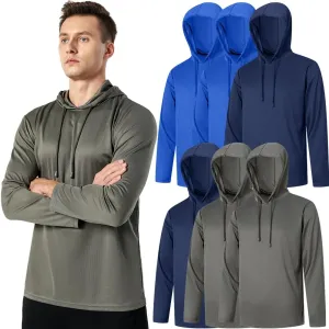 3PC or 6PC Men??s UPF 50  Sun Protection Lightweight Long Sleeve Hoodie, Quick-Dry SPF UV Shirt for Outdoor Active Wear