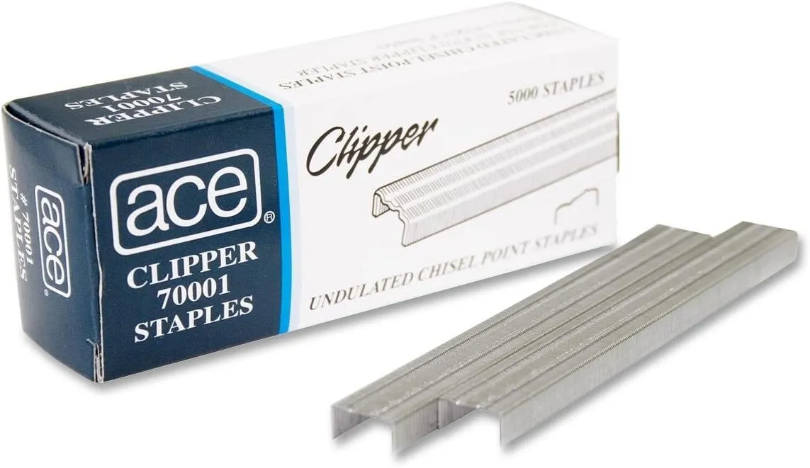 Advantus ACE Undulated Clipper Staples for 07020, Box of 5, 000 Staples (ACE70001), Silver