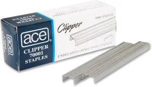 Advantus ACE Undulated Clipper Staples for 07020, Box of 5, 000 Staples (ACE70001), Silver