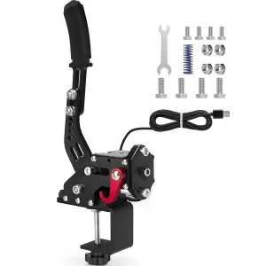 aikeec 64Bit PC USB Handbrake, Upgrade SIM Racing Games Handbrake for LO GITECH G25 G27 G29 T500 T300 THRUST MASTER FANATECOSW DIRT RALLY, 2M Nylon Cable/Reinforced Spring/Black Clamp
