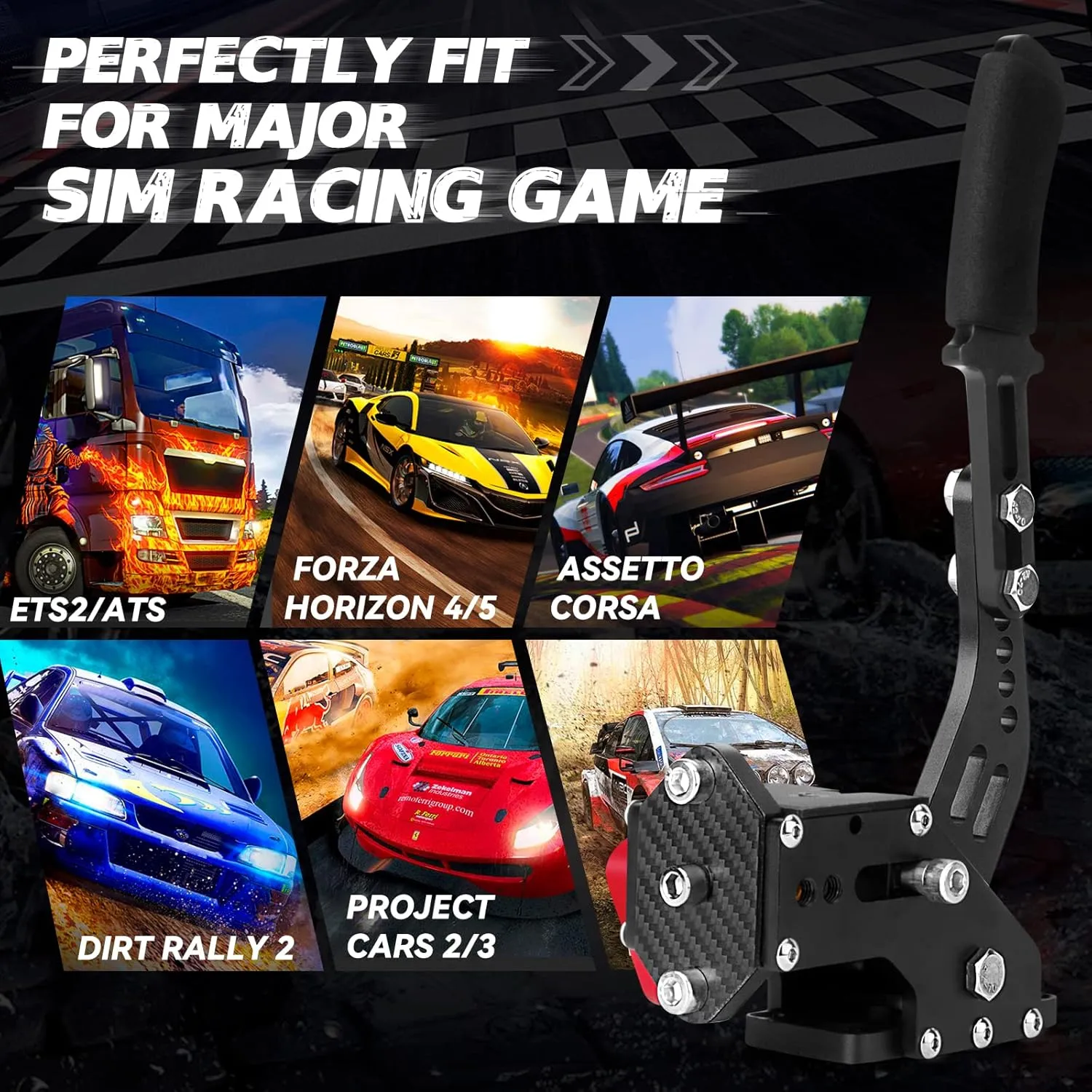 aikeec 64Bit PC USB Handbrake, Upgrade SIM Racing Games Handbrake for LO GITECH G25 G27 G29 T500 T300 THRUST MASTER FANATECOSW DIRT RALLY, 2M Nylon Cable/Reinforced Spring/Black Clamp