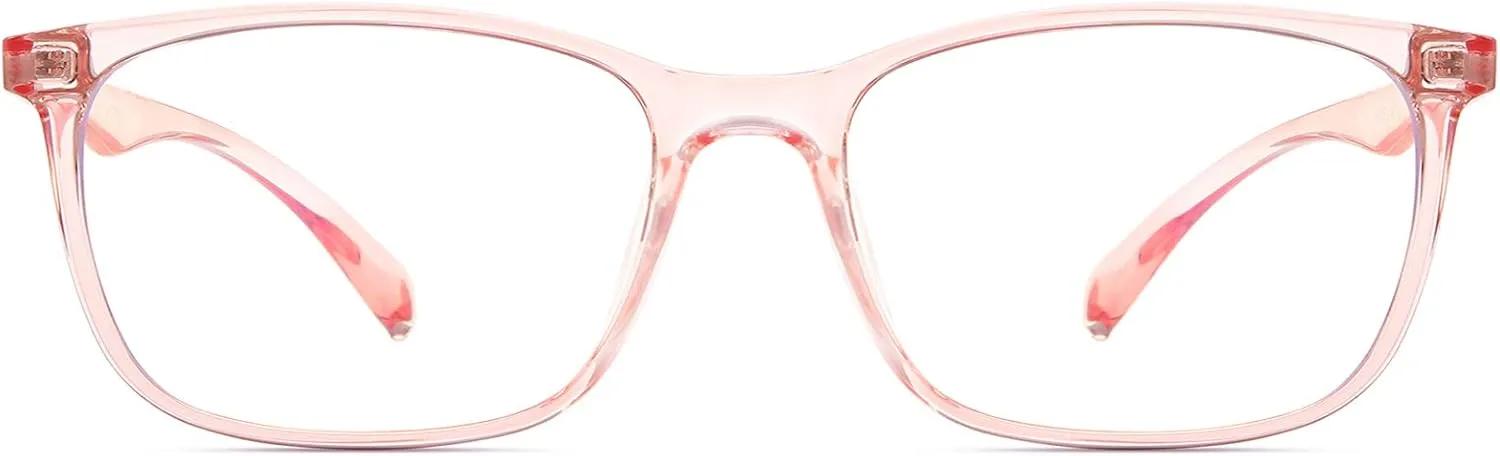 ANRRI Blue Light Blocking Computer Glasses Anti Eyestrain UV Filter Lens Lightweight Pink Frame Eyeglasses for Women(Clear Pink)