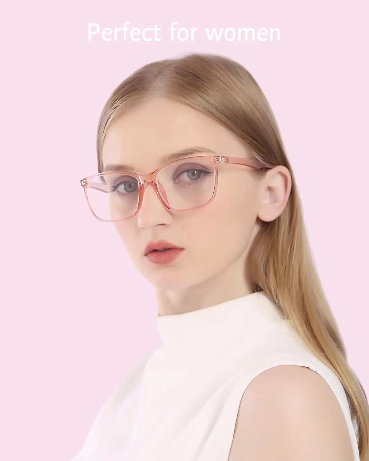 ANRRI Blue Light Blocking Computer Glasses Anti Eyestrain UV Filter Lens Lightweight Pink Frame Eyeglasses for Women(Clear Pink)