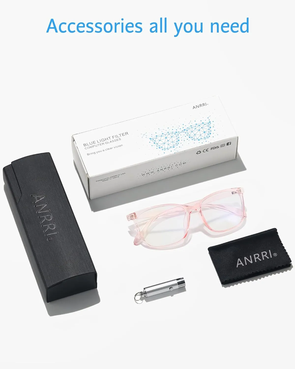 ANRRI Blue Light Blocking Computer Glasses Anti Eyestrain UV Filter Lens Lightweight Pink Frame Eyeglasses for Women(Clear Pink)