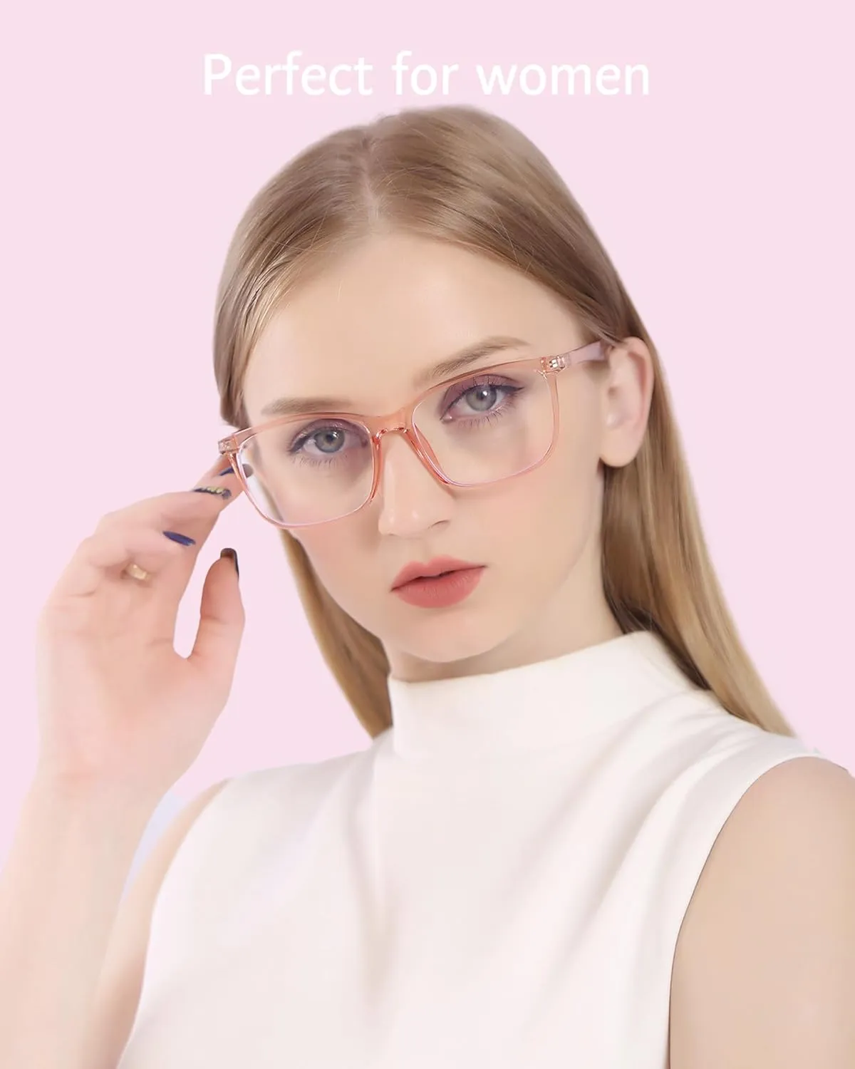 ANRRI Blue Light Blocking Computer Glasses Anti Eyestrain UV Filter Lens Lightweight Pink Frame Eyeglasses for Women(Clear Pink)