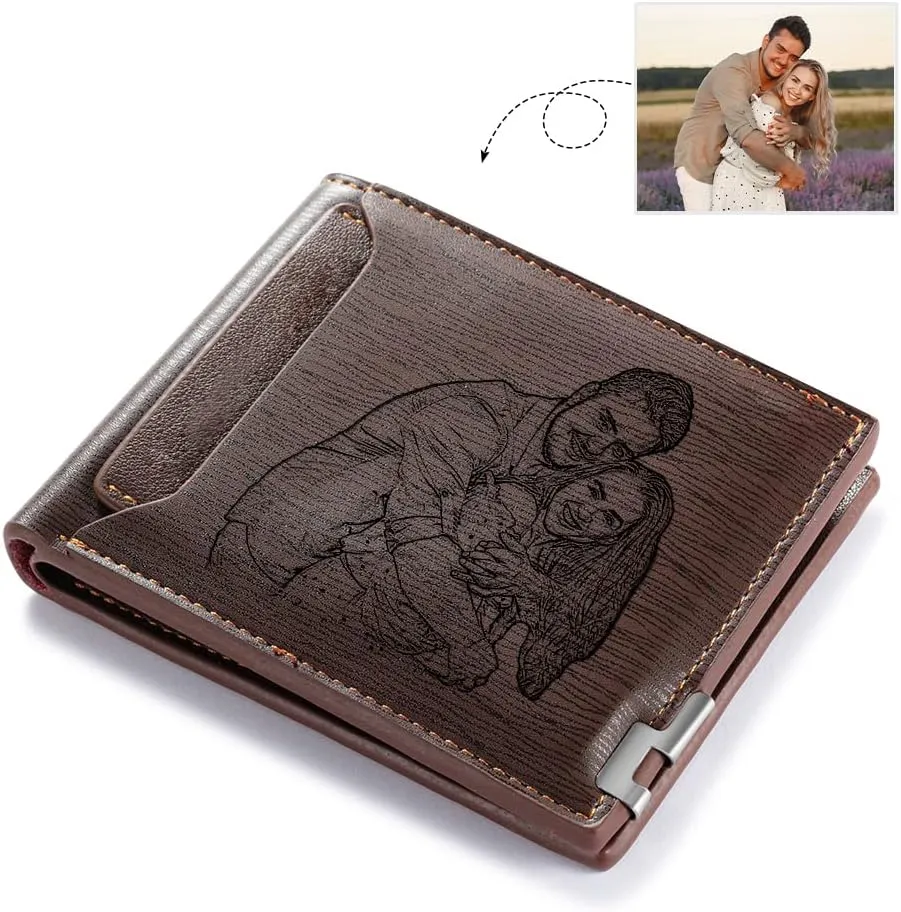 Custom Wallets for Men Personalized Photo Wallets for Mens Engraved Wallets Personalized Gifts for Men Dad Husband Son (Style 4)