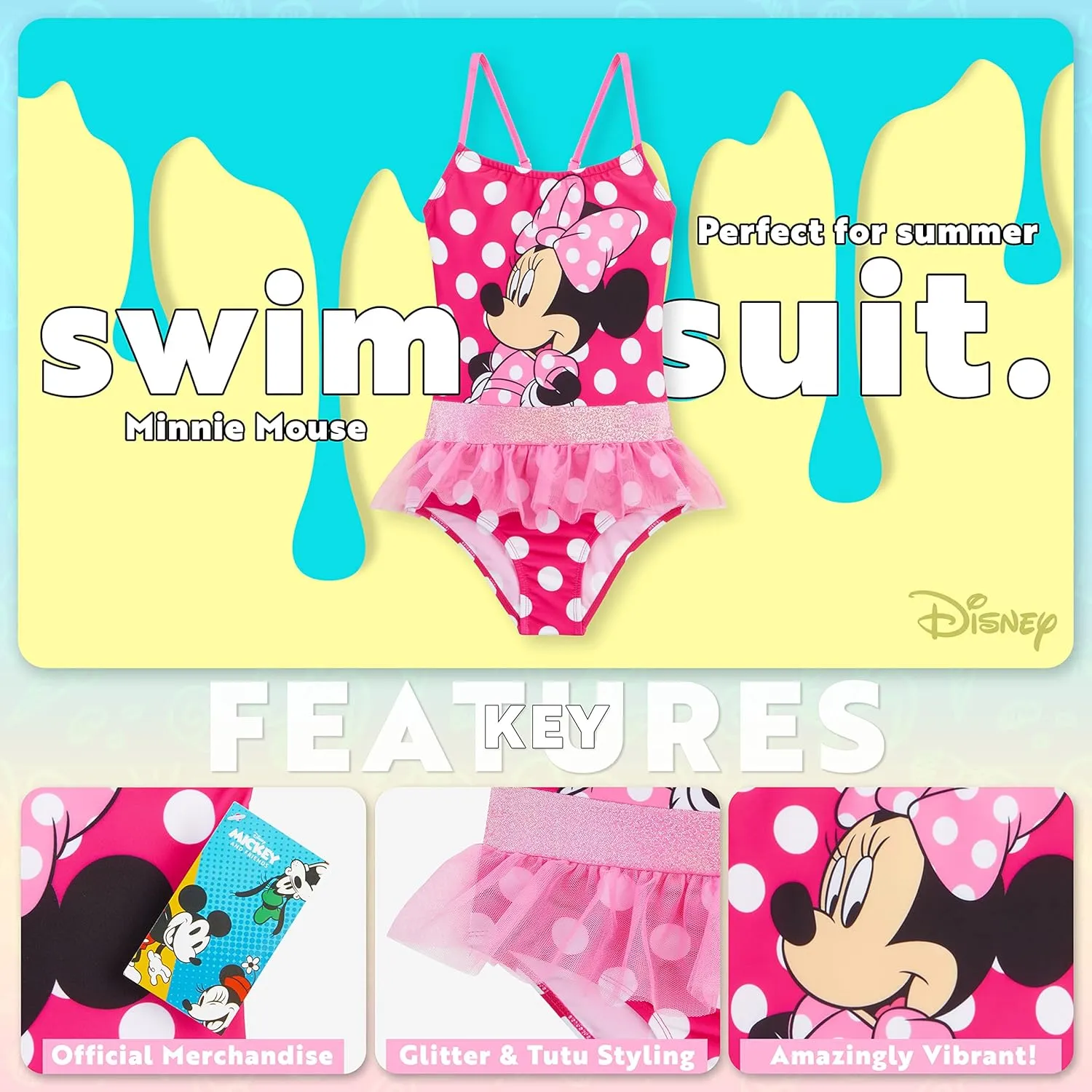 Disney Girls One Piece Swimsuit Comfortable Stretchy Swimsuit - Girls Gifts