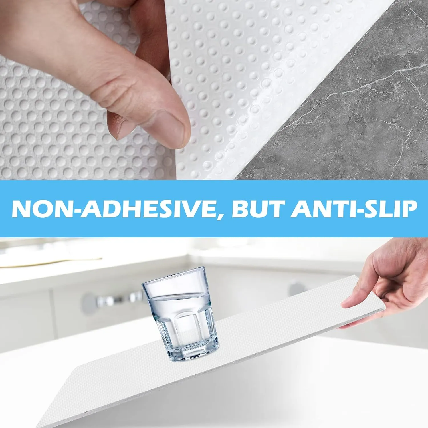 Drawer Liners, Waterproof Shelf Liner, Anti-Slip Non-Adhesive BPA Free Kitchen Cupboard Cabinet Liner Refridge Fridge Mats Sink Protector Strong Durable for Home Office (12" x 60"/White)