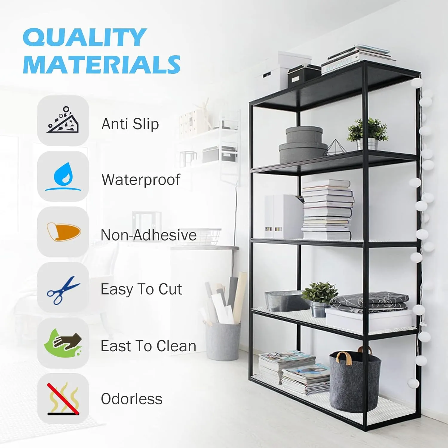 Drawer Liners, Waterproof Shelf Liner, Anti-Slip Non-Adhesive BPA Free Kitchen Cupboard Cabinet Liner Refridge Fridge Mats Sink Protector Strong Durable for Home Office (12" x 60"/White)