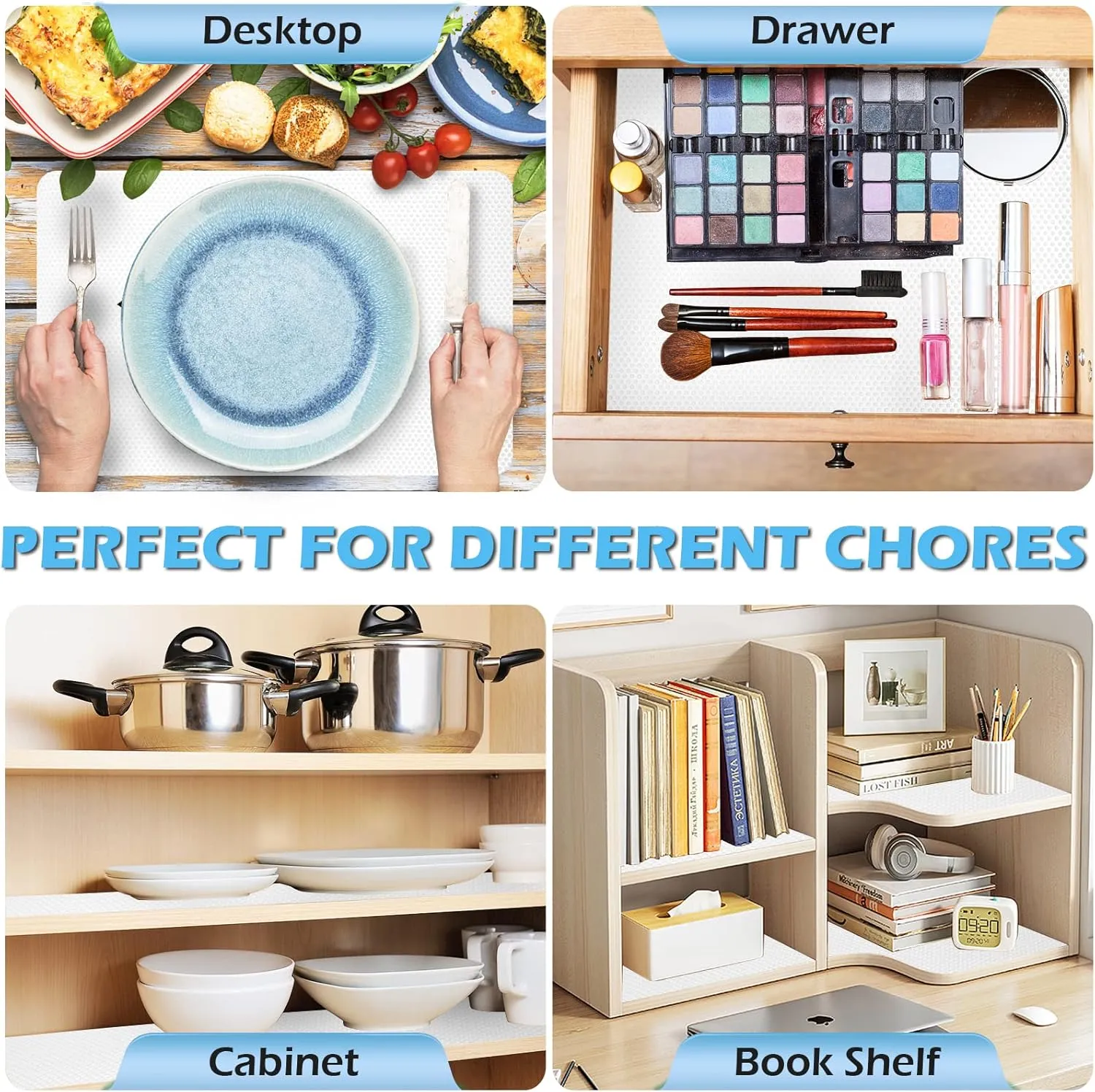 Drawer Liners, Waterproof Shelf Liner, Anti-Slip Non-Adhesive BPA Free Kitchen Cupboard Cabinet Liner Refridge Fridge Mats Sink Protector Strong Durable for Home Office (12" x 60"/White)