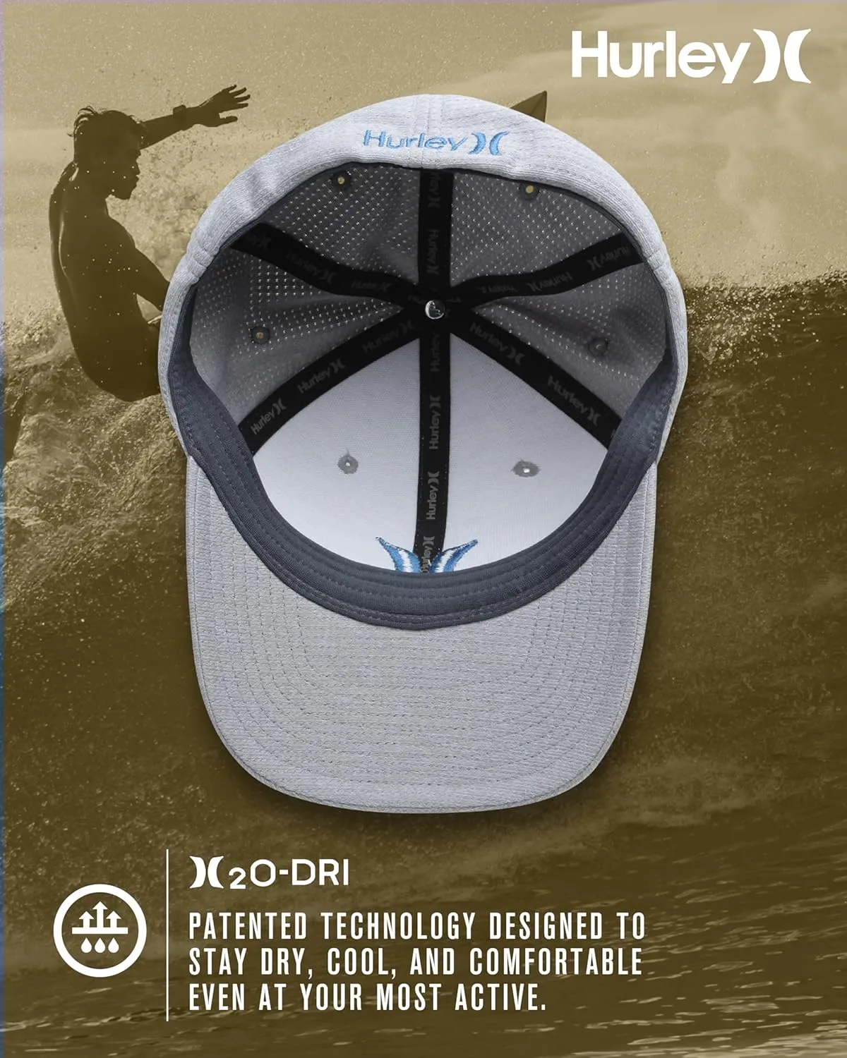 Hurley Men's Baseball Cap ?C Lightweight Curved Bill H2O Dri Fitted Caps for Men