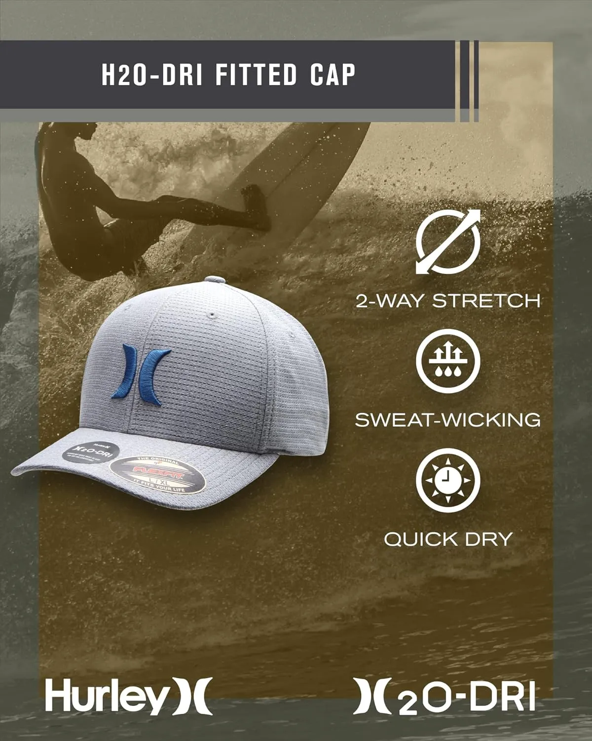Hurley Men's Baseball Cap ?C Lightweight Curved Bill H2O Dri Fitted Caps for Men