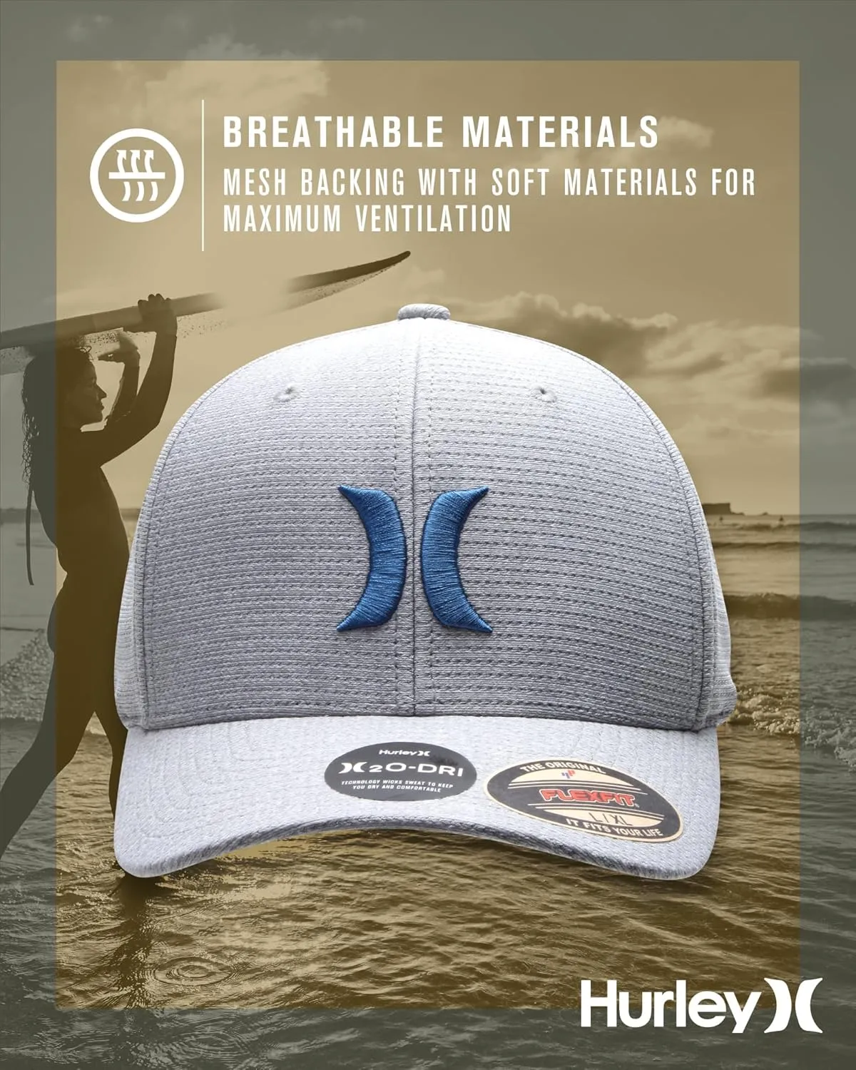 Hurley Men's Baseball Cap ?C Lightweight Curved Bill H2O Dri Fitted Caps for Men