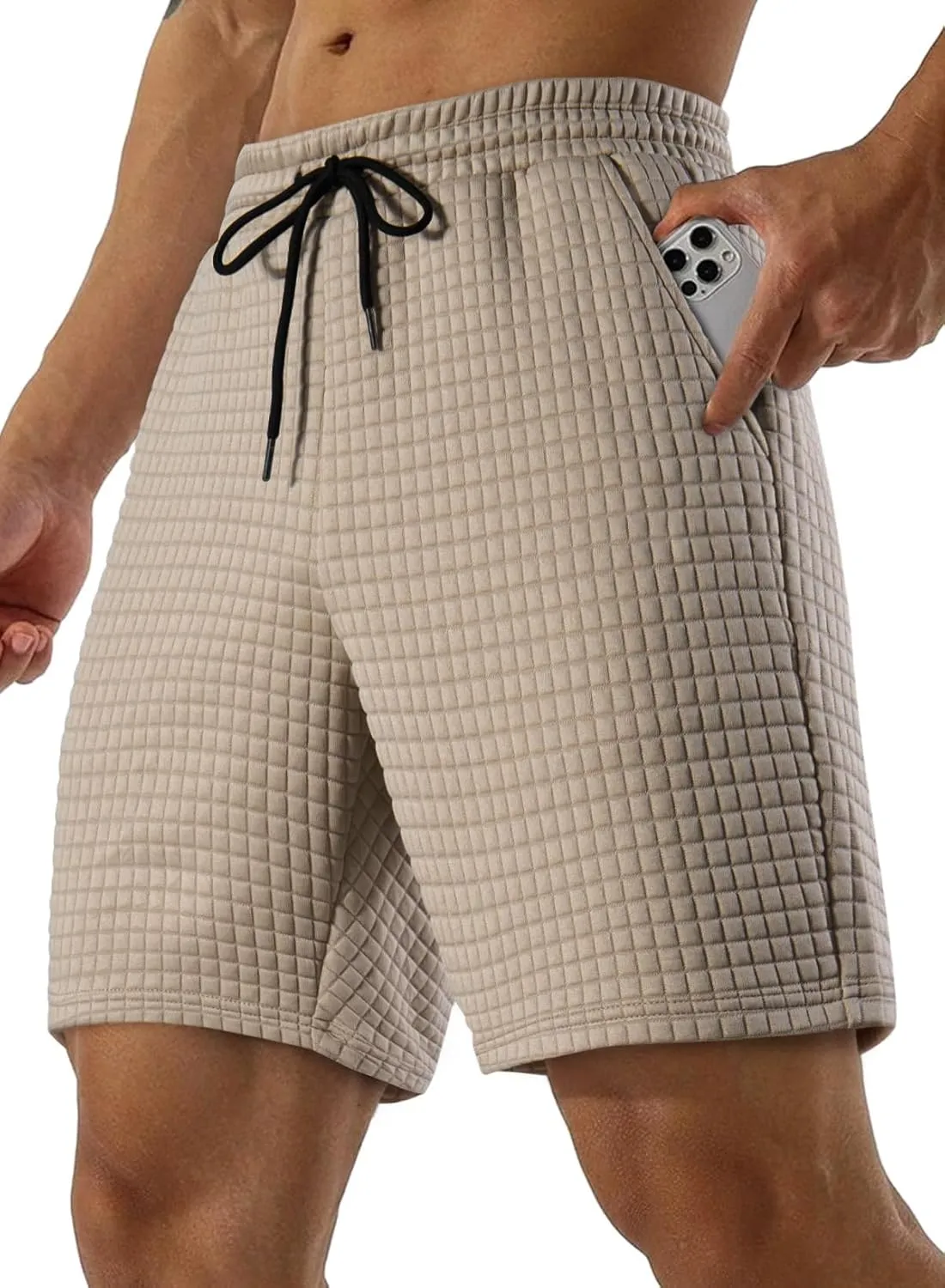 JMIERR Mens Sweat Shorts Casual Stretch Elastic Waist Waffle Workout Gym Short 7 inch Inseam Running Short with Pocket