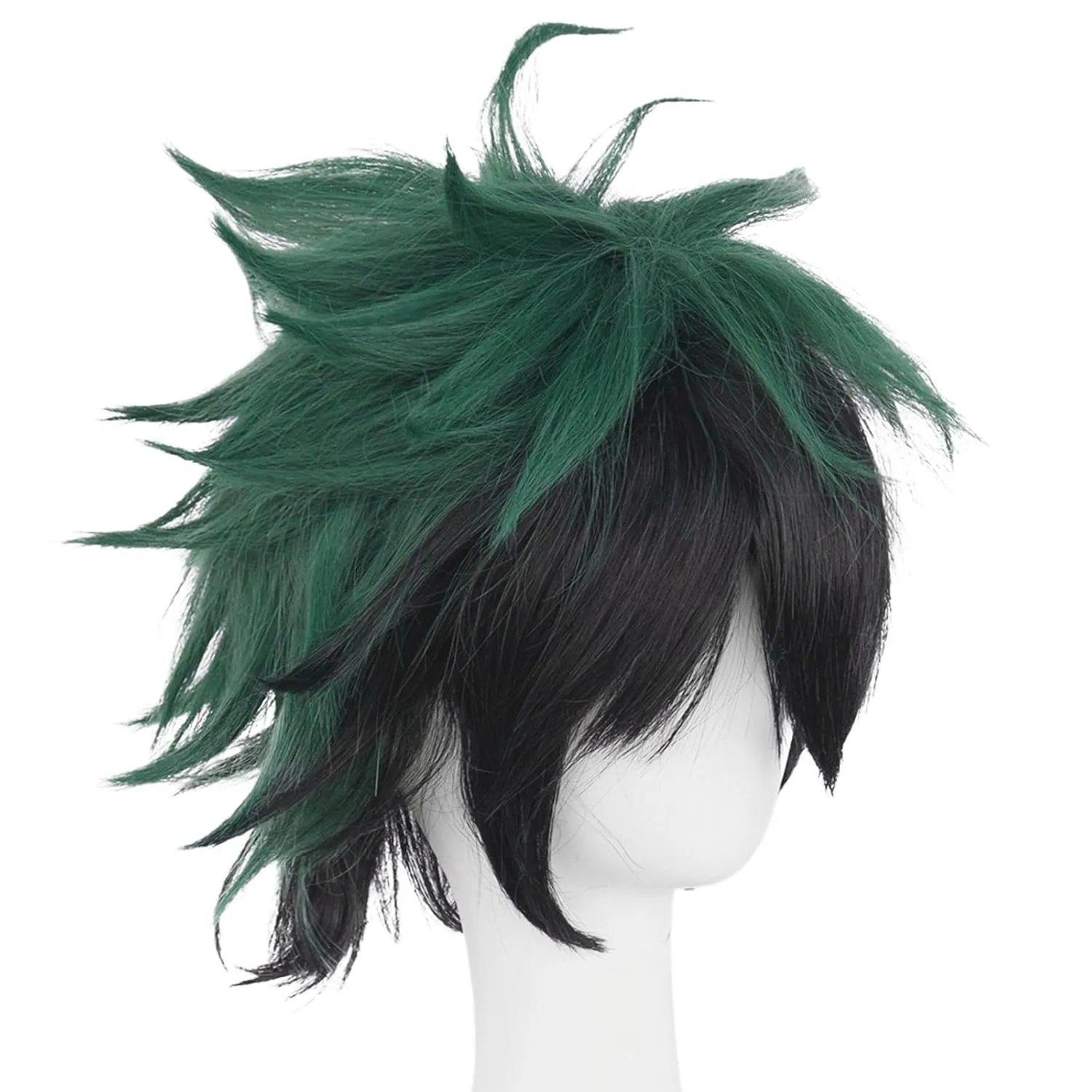 JoneTing Green Cosplay Wig  (Wig Cap) for Anime Short Wavy Synthetic Wigs for Halloween Dark Green Wig for Men Costume Peluca Verde Cosplay Wig for Chrismas Party