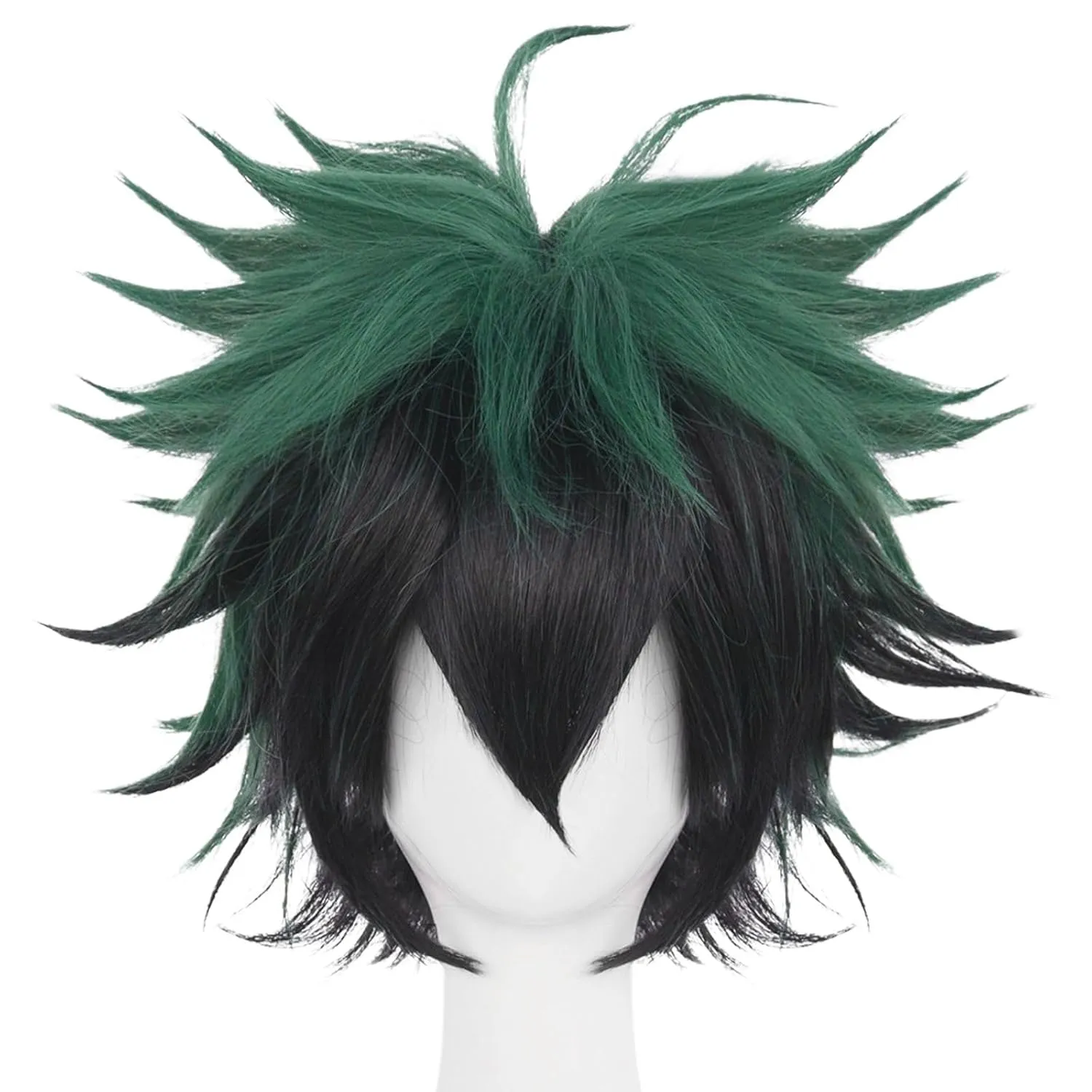 JoneTing Green Cosplay Wig  (Wig Cap) for Anime Short Wavy Synthetic Wigs for Halloween Dark Green Wig for Men Costume Peluca Verde Cosplay Wig for Chrismas Party