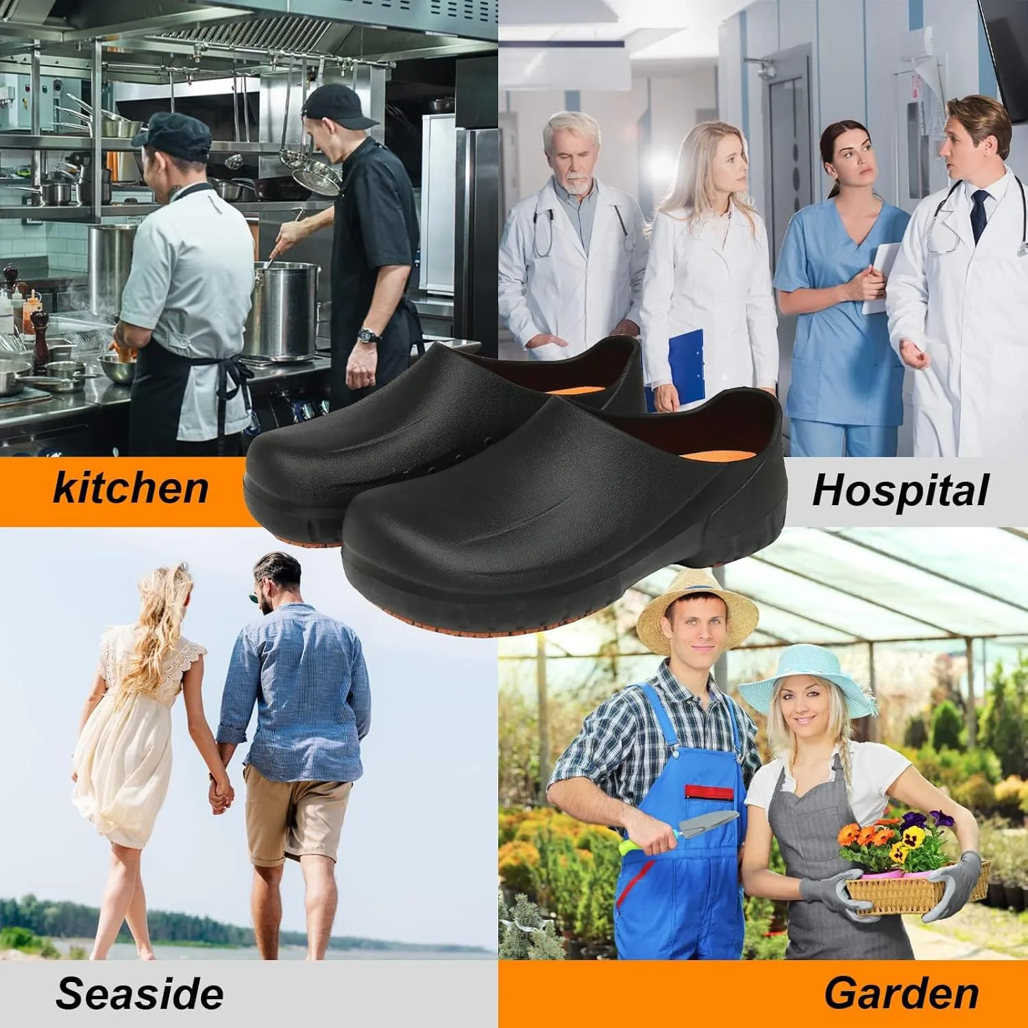 JSWEI Men's Unisex-Adult Kitchen Shoes - Nonslip Water Proof Work Shoes for Men, Women, Nurses, Gardeners, Indoor & Outdoor