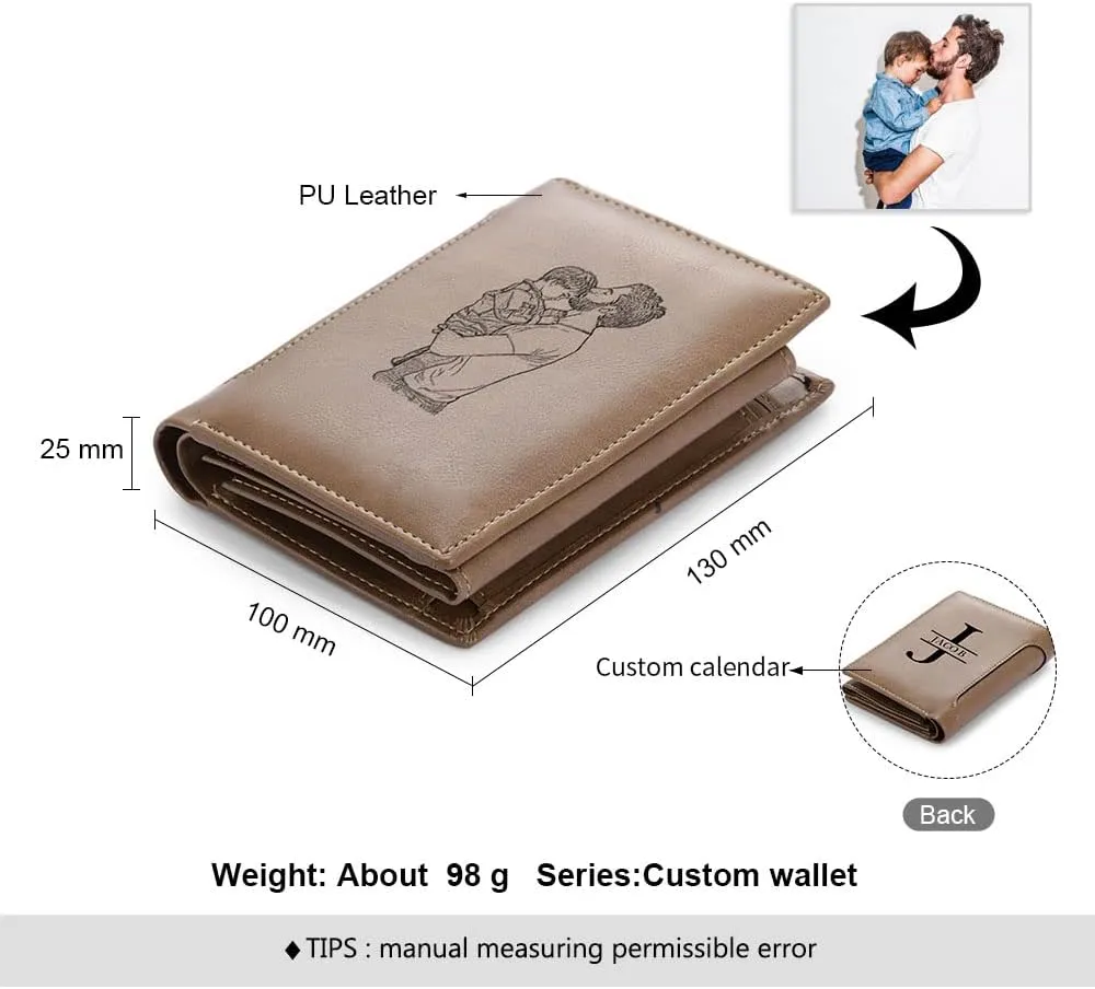 Lovejewelry Personalized Custom Picture Wallets for Men Engraved Leather Photo Wallet for Father Boyfriend (Style 2)