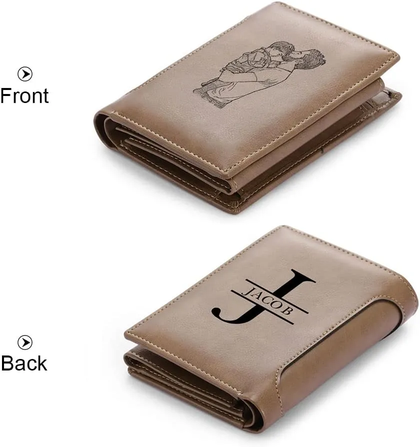 Lovejewelry Personalized Custom Picture Wallets for Men Engraved Leather Photo Wallet for Father Boyfriend (Style 2)