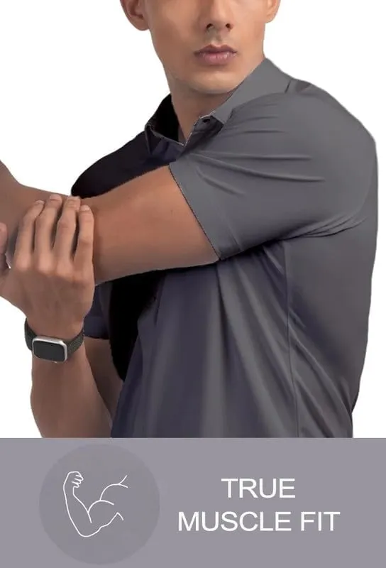 Men??s Muscle Fit Dress Shirts Athletic Slim Fit Short Sleeve Stretch Casual Button Down Shirt