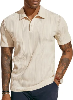 PJ PAUL JONES Mens Textured Knit Polo Shirts Regular Fit Stretchy Golf Shirts