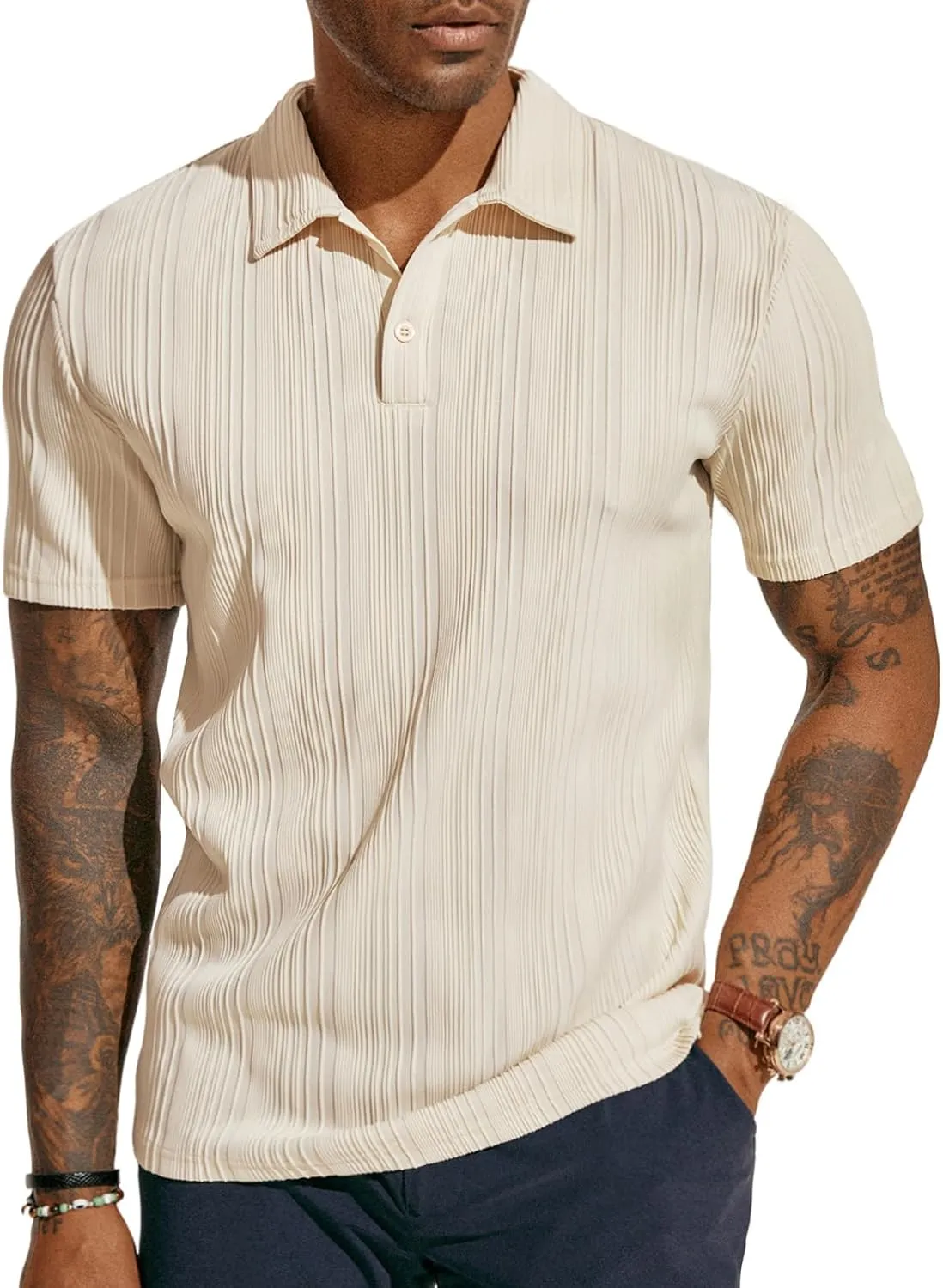 PJ PAUL JONES Mens Textured Knit Polo Shirts Regular Fit Stretchy Golf Shirts