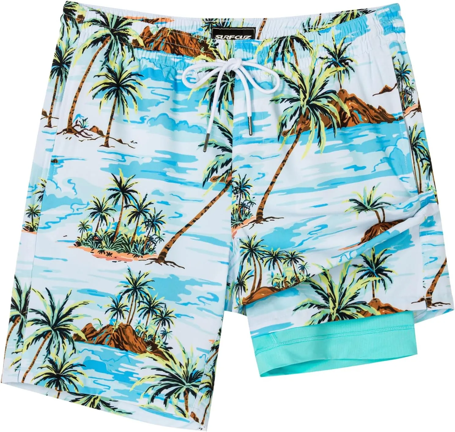 SURF CUZ 9" Mens Swim Trunks with Compression Liner Bathing Suits 2 in 1 Stretch Zipper Pockets Quick Dry