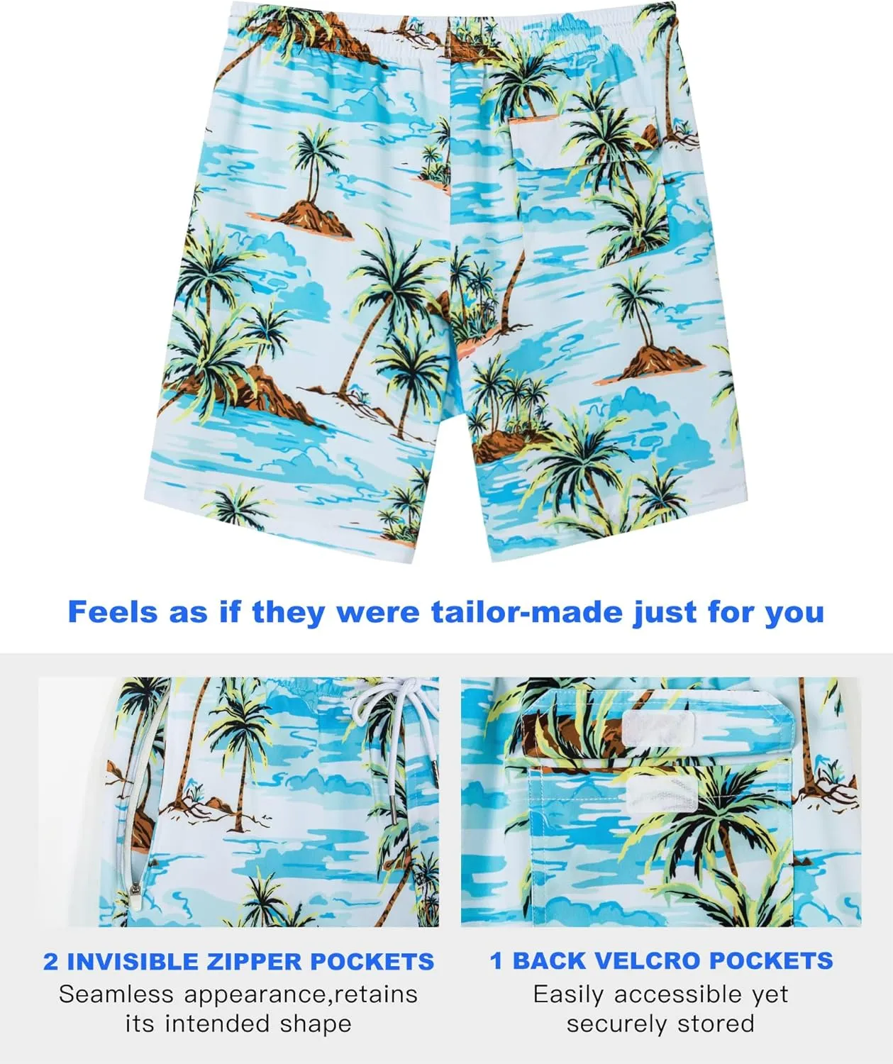 SURF CUZ 9" Mens Swim Trunks with Compression Liner Bathing Suits 2 in 1 Stretch Zipper Pockets Quick Dry