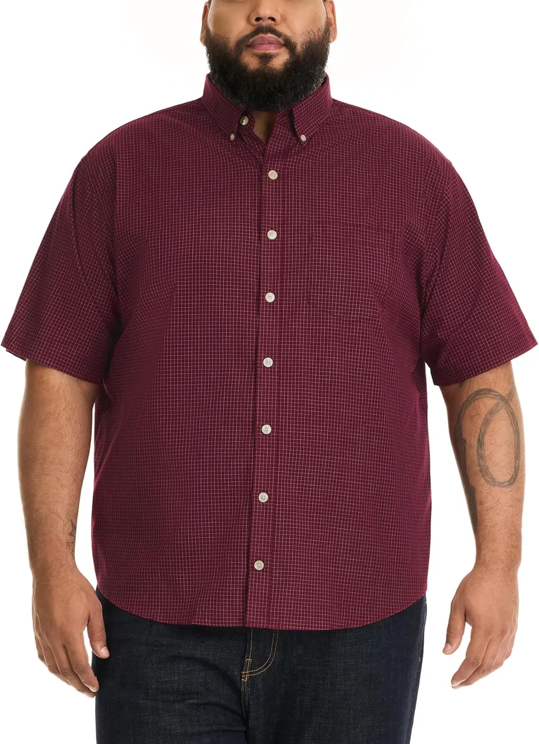 Van Heusen Men's Big and Tall Wrinkle Free Short Sleeve Button Down Check Shirt